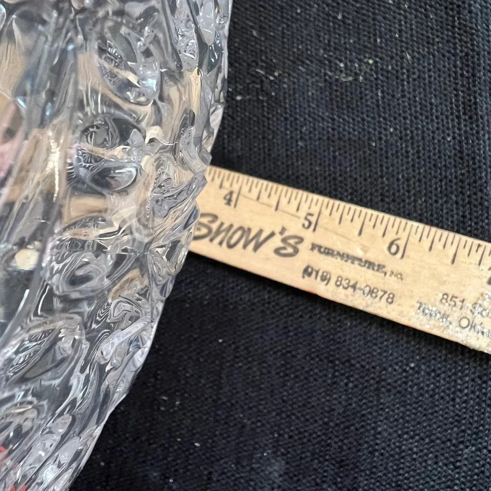 Vintage Clear Etched Crystal Glass Basket Floral Leaf Pattern Applied Handle